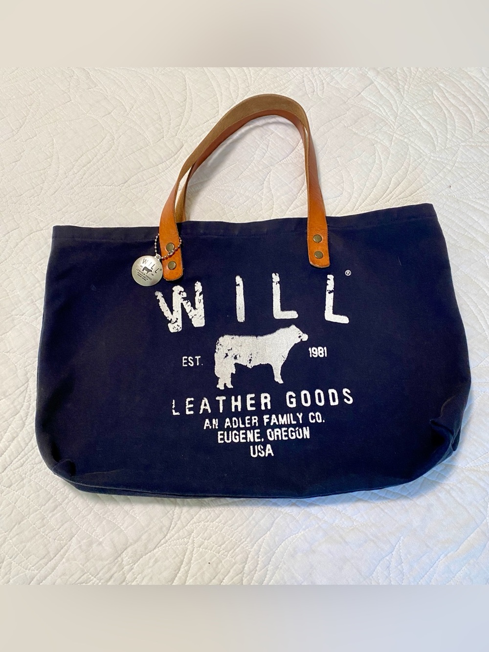 WILL Leather Goods Tote Navy Canvas Leather handles